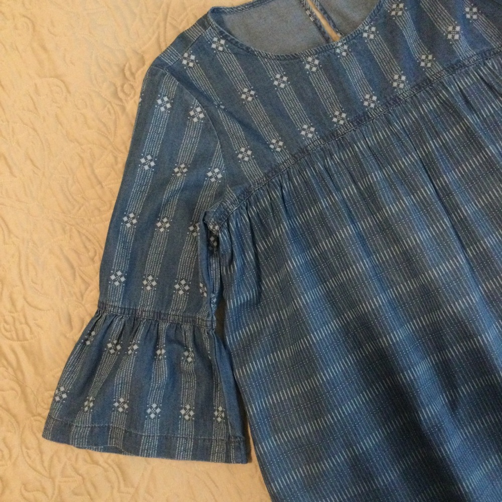 Blue Striped Blouse with Floral Prints.